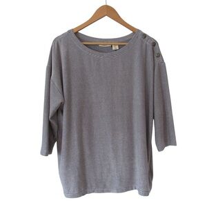 Christian Siriano Striped Top XL Navy Blue White Shoulder Buttons 3/4 Sleeves